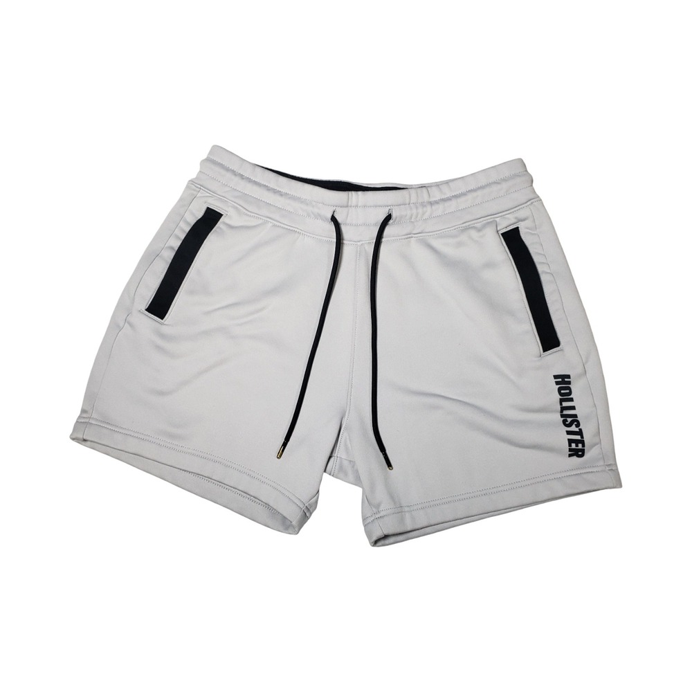 Hollister Mens Grey Tech Fleece Athletic Shorts Zipper Pockets Small
